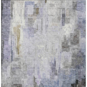 10 X 14 Abstract Lavender Gray Polyester Washable Rug for Indoor Outdoor Use