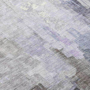 10 X 14 Abstract Lavender Gray Polyester Washable Rug for Indoor Outdoor Use