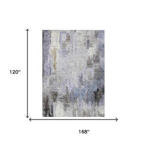 10 X 14 Abstract Lavender Gray Polyester Washable Rug for Indoor Outdoor Use