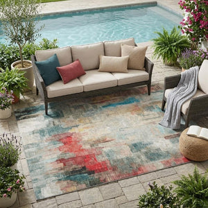5x8 Abstract Pearl Gray Polyester Area Rug Washable Stain Resistant Indoor Outdoor