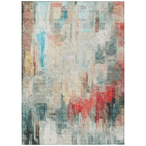 HomeRoots 5x8 Abstract Pearl Gray Polyester Area Rug Washable Stain Resistant Indoor Outdoor 735809