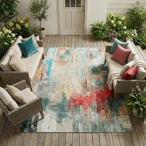 8 Ft X 10 Ft Pearl Gray Abstract Polyester Indoor Outdoor Washable Area Rug