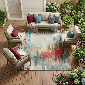 9x12 Abstract Pearl Gray Polyester Area Rug Washable for Indoor Outdoor Spaces