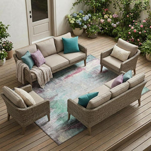 8 X 10 Abstract Polyester Area Rug Washable for Patios Porches and Living Rooms