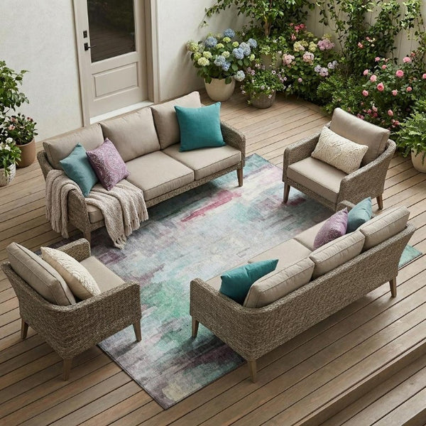 8 X 10 Abstract Polyester Area Rug Washable for Patios Porches and Living Rooms