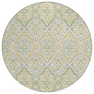 HomeRoots 8 Foot Round Tribal Geometric Polyester Rug Washable for Patio or Family Room 735822