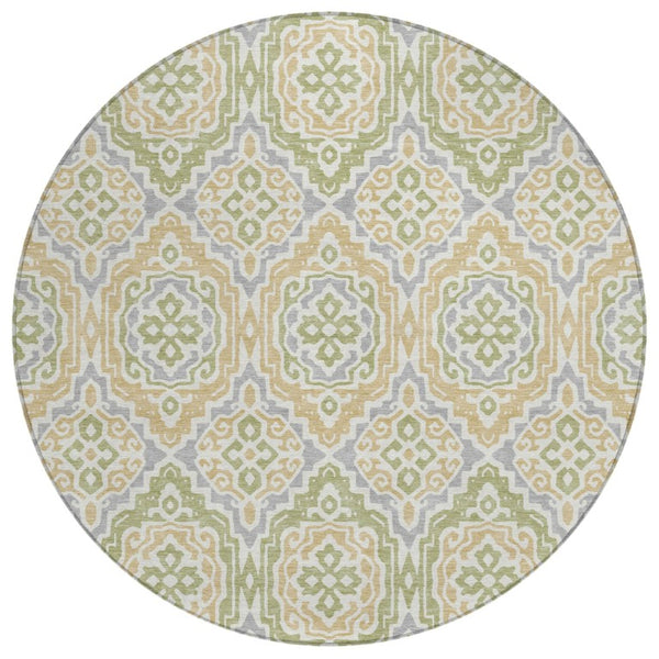 HomeRoots 8 Foot Round Tribal Geometric Polyester Rug Washable for Patio or Family Room 735822