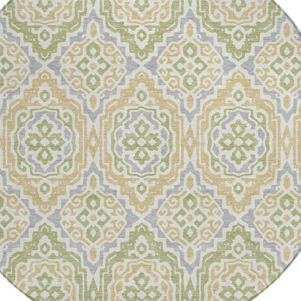 8 Foot Round Tribal Geometric Polyester Rug Washable for Patio or Family Room