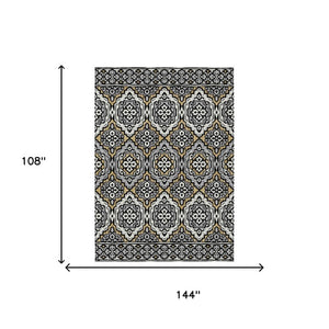 9 X 12 Tribal Polyester Area Rug for Indoor Outdoor Spaces Stain Resistant Low Pile