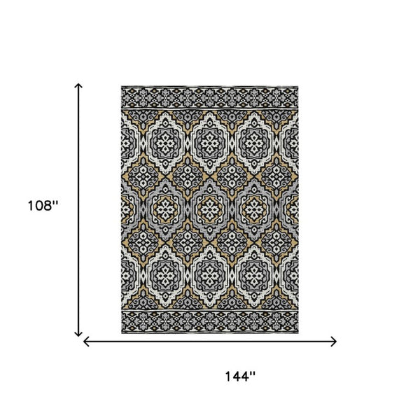 9 X 12 Tribal Polyester Area Rug for Indoor Outdoor Spaces Stain Resistant Low Pile
