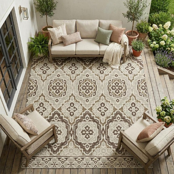 9x12 Tribal Pattern Polyester Area Rug Stain Resistant Indoor Outdoor Living Patio