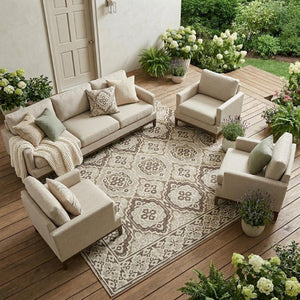 10 X 14 Tribal Polyester Area Rug Stain Resistant Indoor Outdoor Living Patio