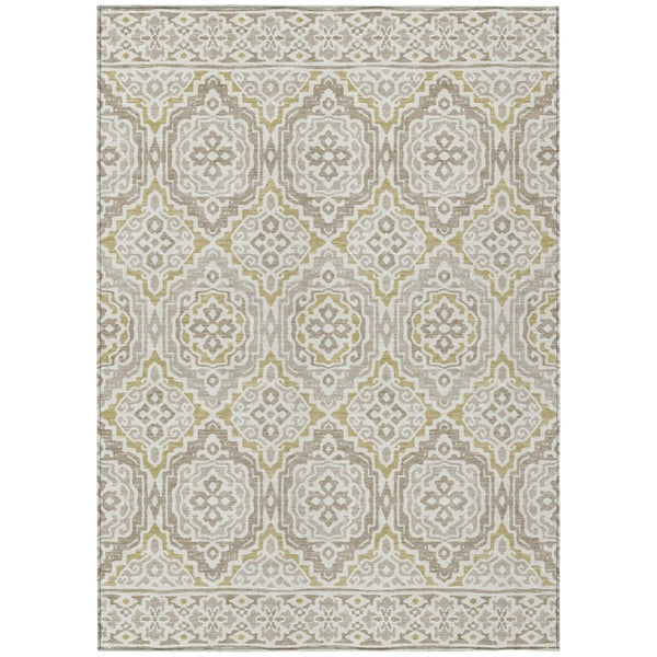 HomeRoots 5 X 8 Ivory Denim Blue Tribal Polyester Area Rug Stain Resistant for Patio 735839
