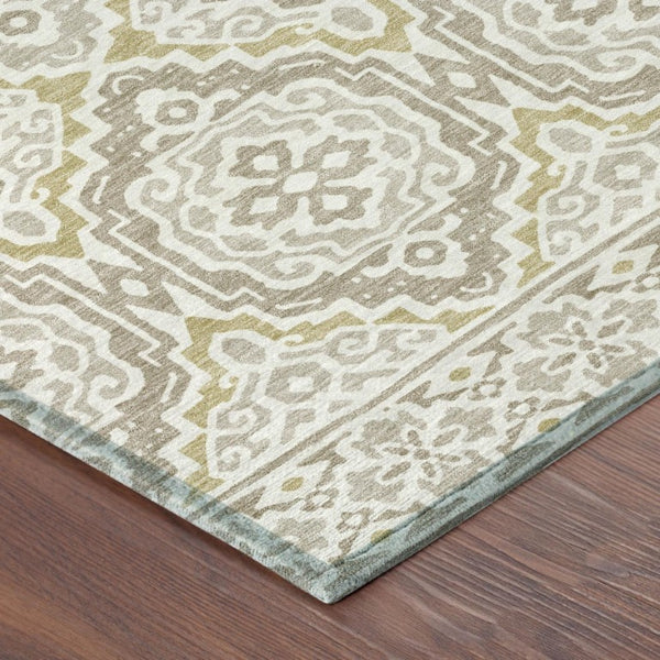 5 X 8 Ivory Denim Blue Tribal Polyester Area Rug Stain Resistant for Patio