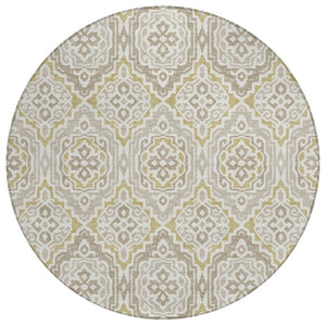 HomeRoots 8 Ft Round Tribal Geometric Polyester Area Rug Ivory Denim Washable Indoor Outdoor 735840
