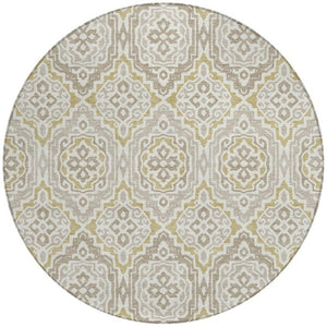 8 Ft Round Tribal Geometric Polyester Area Rug Ivory Denim Washable Indoor Outdoor