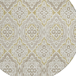 8 Ft Round Tribal Geometric Polyester Area Rug Ivory Denim Washable Indoor Outdoor