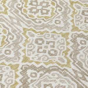 8 Ft Round Tribal Geometric Polyester Area Rug Ivory Denim Washable Indoor Outdoor