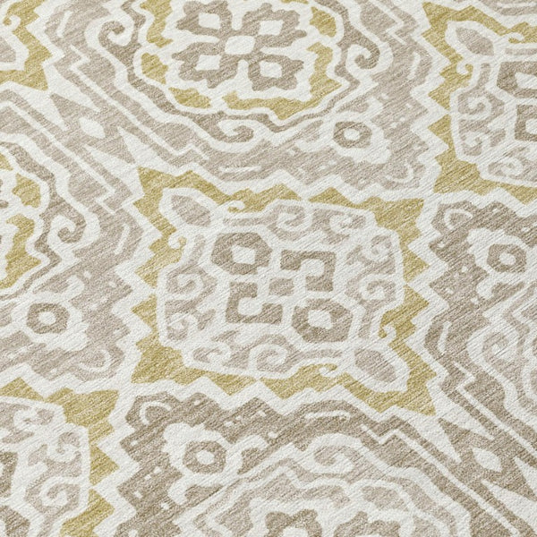 8 Ft Round Tribal Geometric Polyester Area Rug Ivory Denim Washable Indoor Outdoor