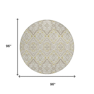 8 Ft Round Tribal Geometric Polyester Area Rug Ivory Denim Washable Indoor Outdoor