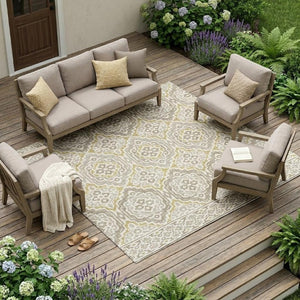 8 X 10 Ivory Denim Blue Tribal Polyester Washable Area Rug for Patio or Living Room