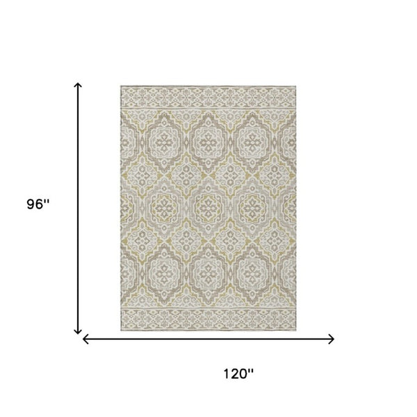 8 X 10 Ivory Denim Blue Tribal Polyester Washable Area Rug for Patio or Living Room