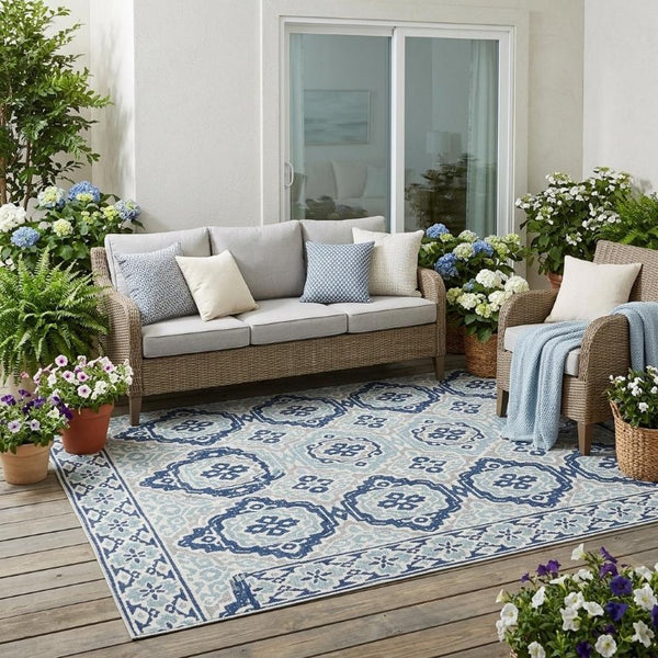 5 X 8 Tribal Polyester Area Rug Washable for Indoor Outdoor Patio and High Traffic Spaces