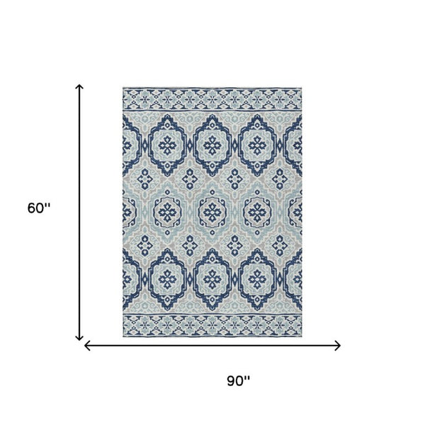 5 X 8 Tribal Polyester Area Rug Washable for Indoor Outdoor Patio and High Traffic Spaces