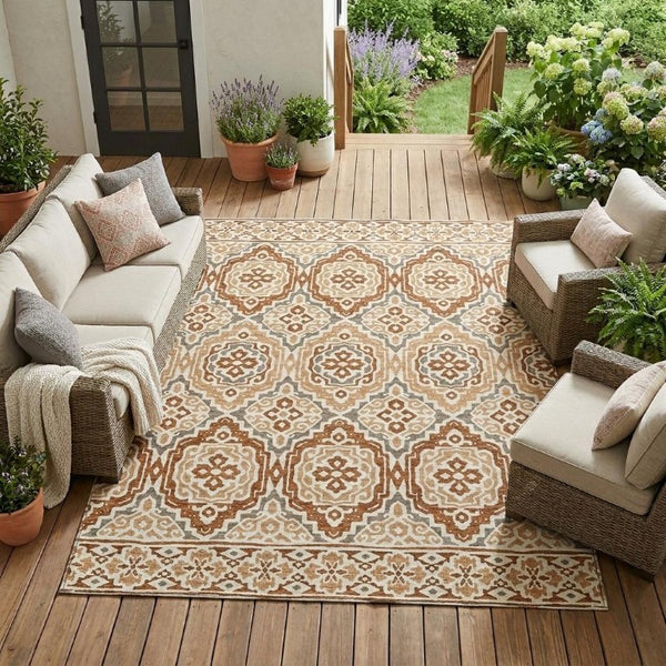 8 Ft X 10 Ft Tribal Polyester Area Rug Washable Stain Resistant Patio Living Room