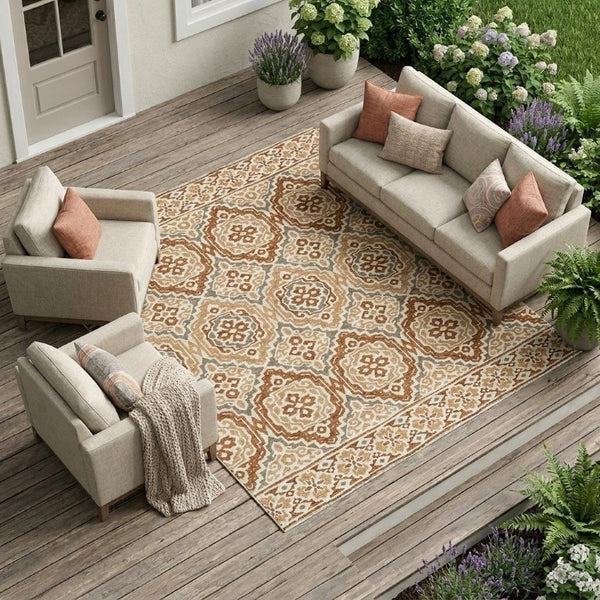 10 X 14 Tribal Polyester Area Rug Stain Resistant Washable for Patio or Living Room
