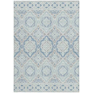 8 Ft X 10 Ft Sky Blue Beige Tribal Polyester Indoor Outdoor Washable Area Rug