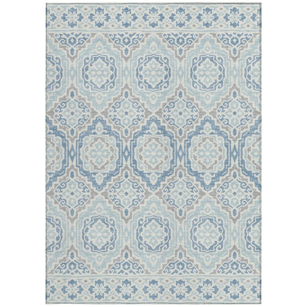 8 Ft X 10 Ft Sky Blue Beige Tribal Polyester Indoor Outdoor Washable Area Rug
