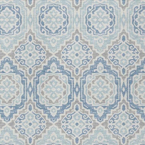 8 Ft X 10 Ft Sky Blue Beige Tribal Polyester Indoor Outdoor Washable Area Rug