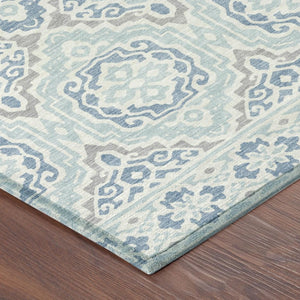 8 Ft X 10 Ft Sky Blue Beige Tribal Polyester Indoor Outdoor Washable Area Rug