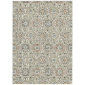 5x8 Beige Brown Floral Medallion Polyester Washable Area Rug for Patio or Living Room