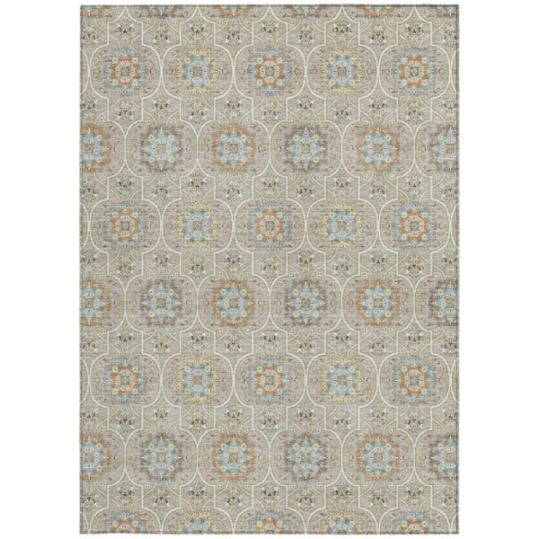 5x8 Beige Brown Floral Medallion Polyester Washable Area Rug for Patio or Living Room