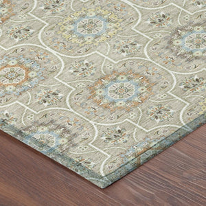 5x8 Beige Brown Floral Medallion Polyester Washable Area Rug for Patio or Living Room