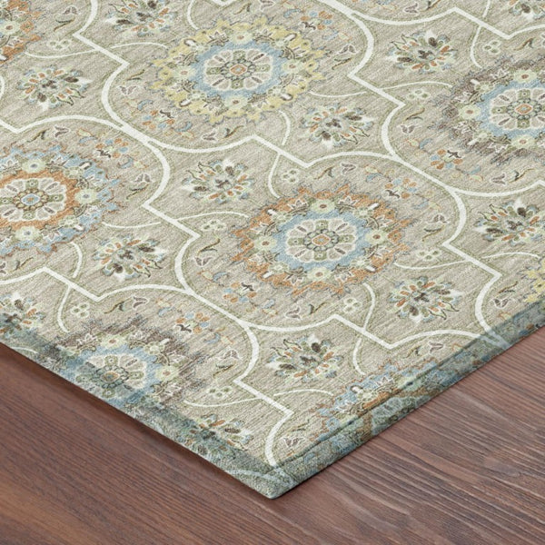 5x8 Beige Brown Floral Medallion Polyester Washable Area Rug for Patio or Living Room