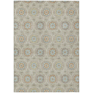 HomeRoots 9 X 12 Beige Brown Floral Medallion Polyester Washable Indoor Outdoor Area Rug 735872