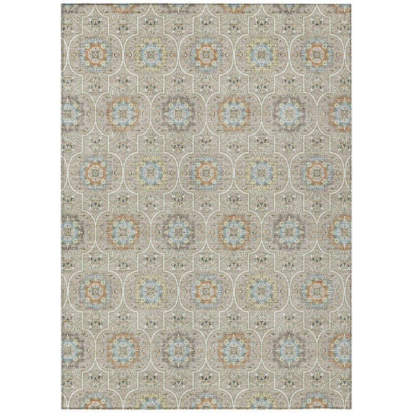 HomeRoots 9 X 12 Beige Brown Floral Medallion Polyester Washable Indoor Outdoor Area Rug 735872