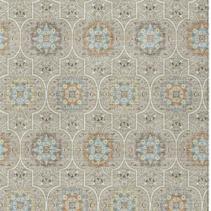 9 X 12 Beige Brown Floral Medallion Polyester Washable Indoor Outdoor Area Rug