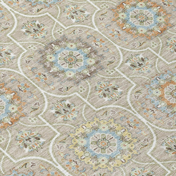 9 X 12 Beige Brown Floral Medallion Polyester Washable Indoor Outdoor Area Rug