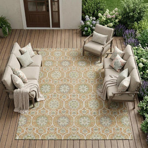 9 Ft Floral Medallion Polyester Area Rug Washable Stain Resistant Indoor Outdoor Use