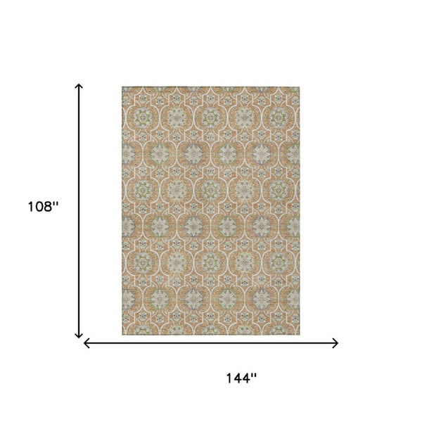 9 Ft Floral Medallion Polyester Area Rug Washable Stain Resistant Indoor Outdoor Use