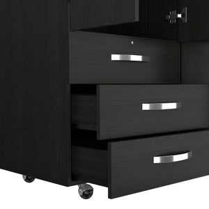 English Elm Hamilton Mobile Armoire with 4 Doors, 3 Drawers, Dual Hanging Rods and Multiple Shelves for Organized Storage and Durable Engineered Wood Finish Black 70.47 L x 23.23 W x 4.33 H B097S00229