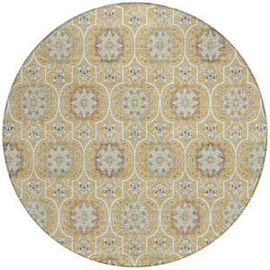 HomeRoots 8 Foot Round Floral Medallion Polyester Rug Stain Resistant Indoor Outdoor Decor 735882