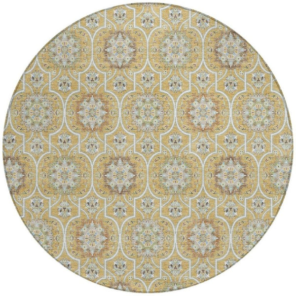 HomeRoots 8 Foot Round Floral Medallion Polyester Rug Stain Resistant Indoor Outdoor Decor 735882