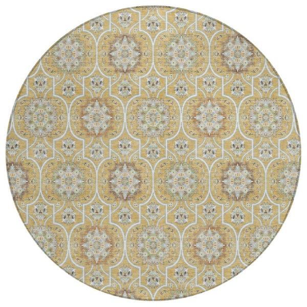 8 Foot Round Floral Medallion Polyester Rug Stain Resistant Indoor Outdoor Decor