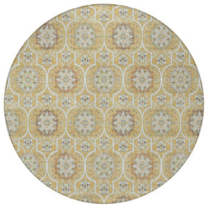 8 Foot Round Floral Medallion Polyester Rug Stain Resistant Indoor Outdoor Decor
