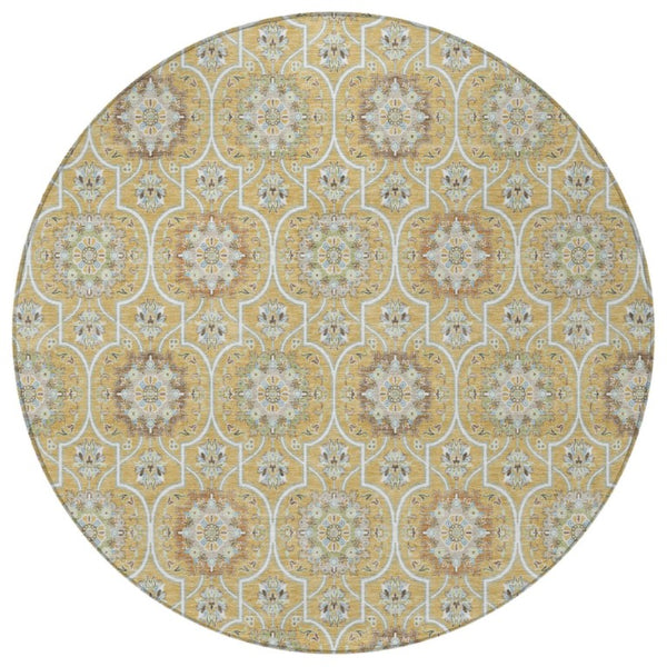 8 Foot Round Floral Medallion Polyester Rug Stain Resistant Indoor Outdoor Decor